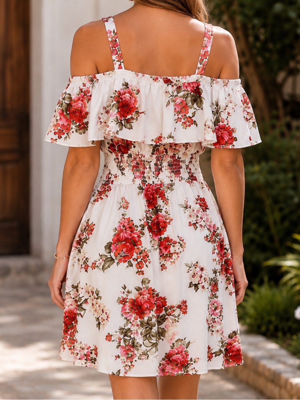 Floral Ruffle Sundress White & Red - Picture 2 of 4